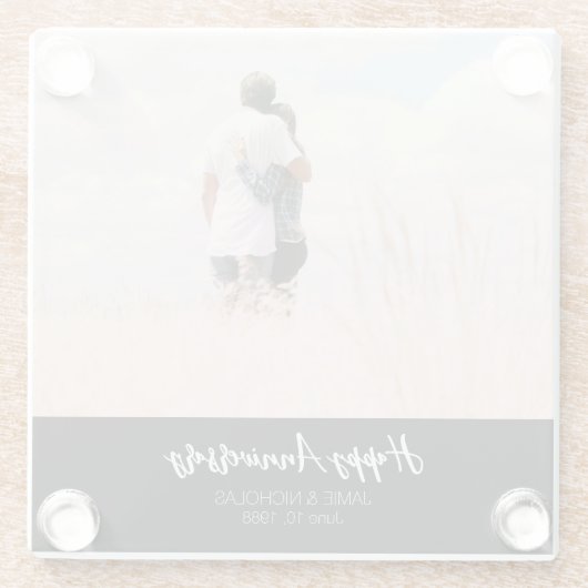 Jubileum aangepaste foto modern stijlvol bruiloft glazen onderzetter (Achterkant)