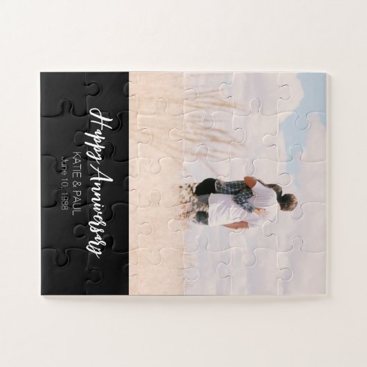 Jubileum aangepaste foto modern stijlvol bruiloft legpuzzel (Horizontaal)