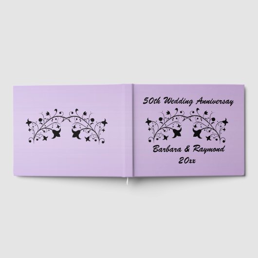 Jubileum Abstract zwarte bloemen Paars Gastenboek (Volledig)