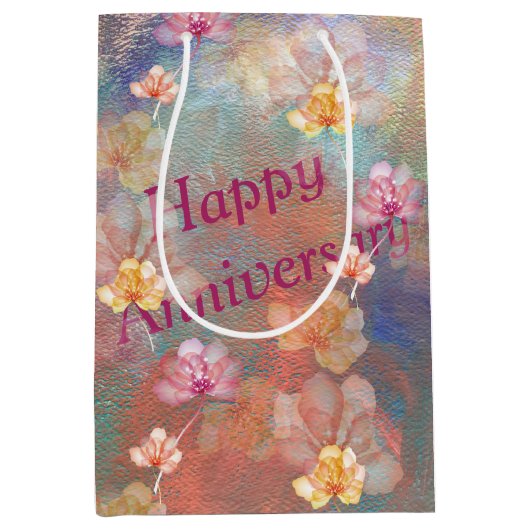 Jubileum Abstracte verf en bloemen Medium Cadeauzakje (Voorkant)