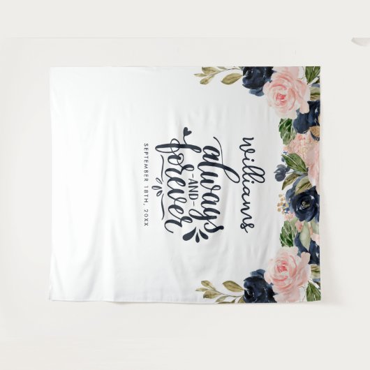 Jubileum Altijd en eeuwig marineroze Floral Wandkleed (Voorkant (horizontaal))