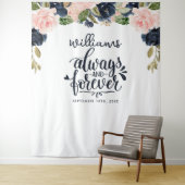 Jubileum Altijd en eeuwig marineroze Floral Wandkleed (In situ)