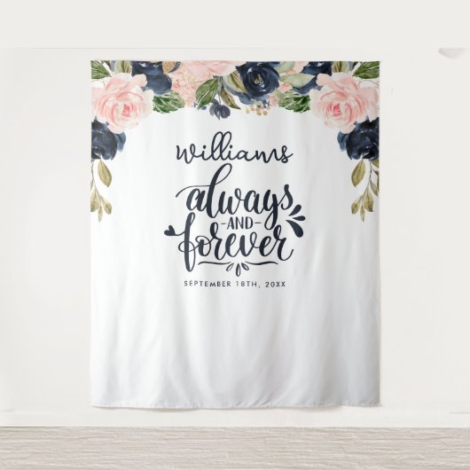 Jubileum Altijd en eeuwig marineroze Floral Wandkleed (Voorkant)