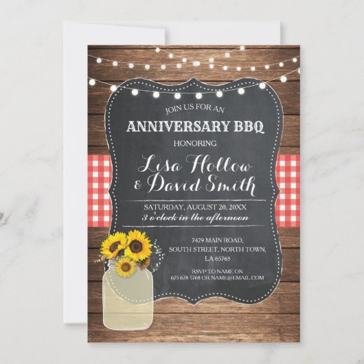 Jubileum BBQ Red Check Chalk Jar Sunflower Kaart (Voorkant)