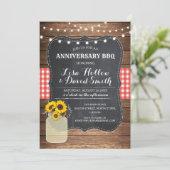 Jubileum BBQ Red Check Chalk Jar Sunflower Kaart (Staand voorkant)