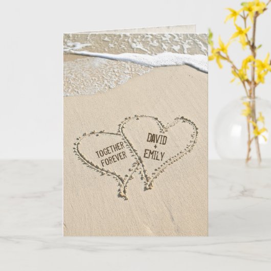 Jubileum Beach Hearts in zand met Surf Kaart (Gele Bloem)