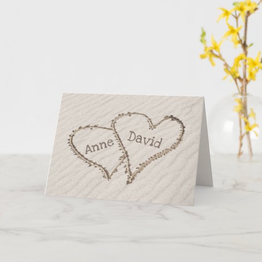 Jubileum Beach Hearts met Namen Kaart (Gele Bloem)
