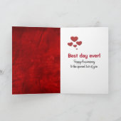 Jubileum belletje hart op rood leder kaart (Binnen)