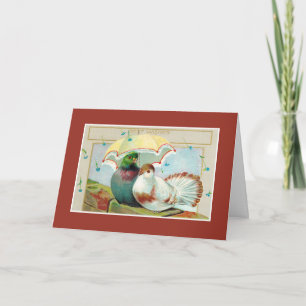 Jubileum beste wensen, twee vogeltjes met paraplu kaart