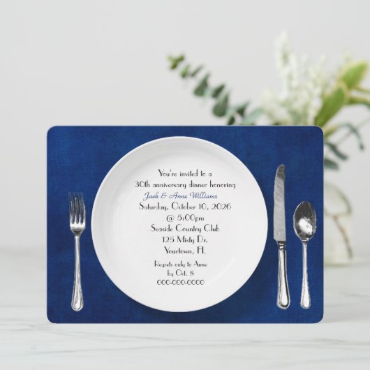 Jubileum-binnenpartij uitnodigt op blauw kaart (Staand voorkant)