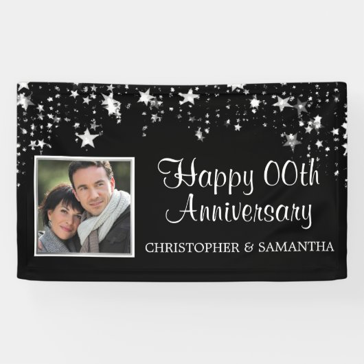 Jubileum Black Silver Stars Script Foto Spandoek (Horizontaal)