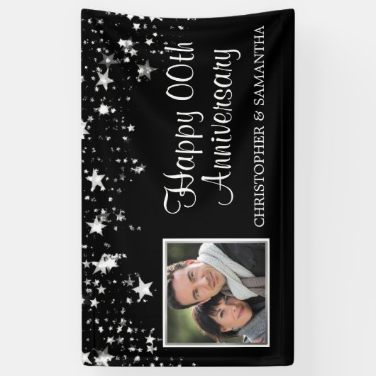 Jubileum Black Silver Stars Script Foto Spandoek (Verticaal)