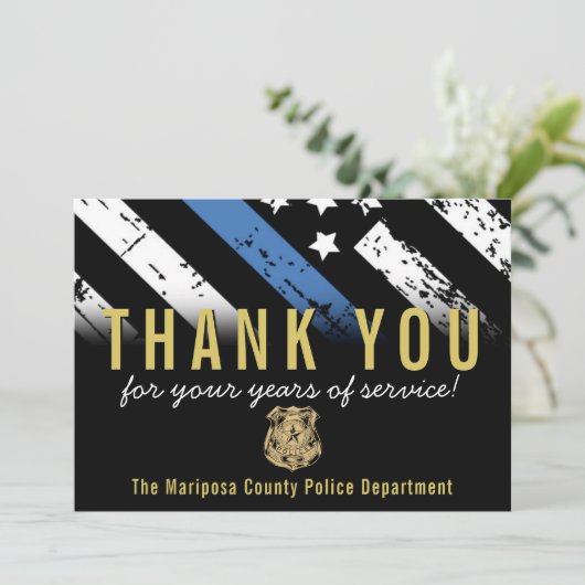 Jubileum blauwe lijn van politie bedankkaart (Staand voorkant)