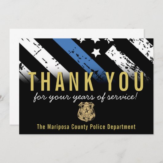 Jubileum blauwe lijn van politie bedankkaart (Voorkant / Achterkant)