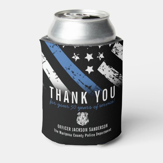 Jubileum blauwe lijn van politie blikjeskoeler (Blikje Achterkant)