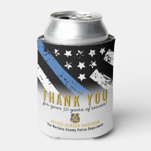 Jubileum blauwe lijn van politie blikjeskoeler (Blikje Voorkant)