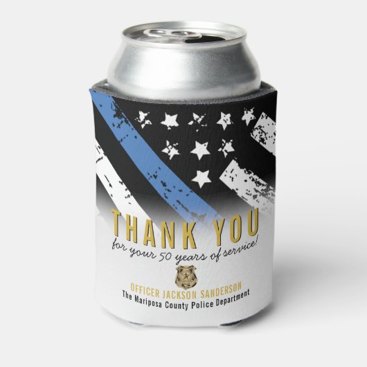 Jubileum blauwe lijn van politie blikjeskoeler (Blikje Achterkant)