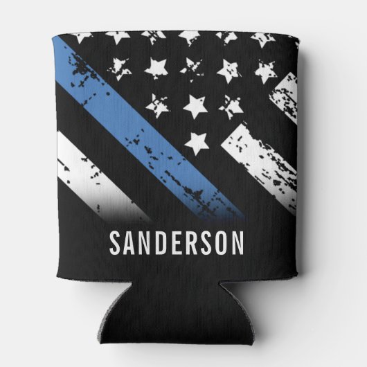 Jubileum blauwe lijn van politie blikjeskoeler (Achterkant)