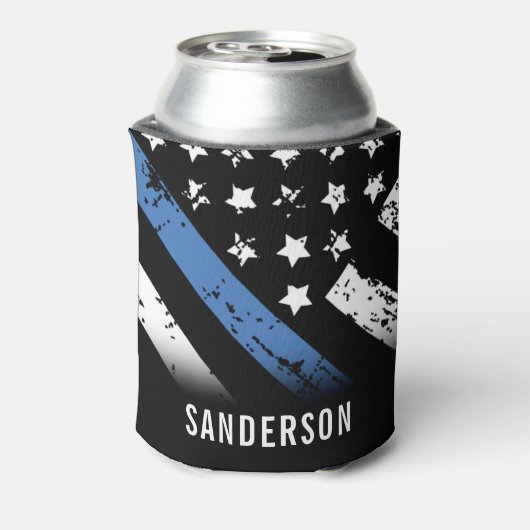 Jubileum blauwe lijn van politie blikjeskoeler (Blikje Achterkant)