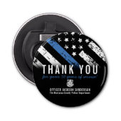 Jubileum blauwe lijn van politie button flesopener (Voorkant)