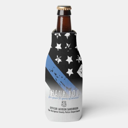 Jubileum blauwe lijn van politie flesjeskoeler (Fles Voorkant)