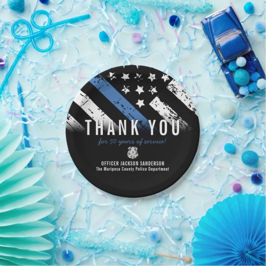 Jubileum blauwe lijn van politie papieren bordje (Feest)