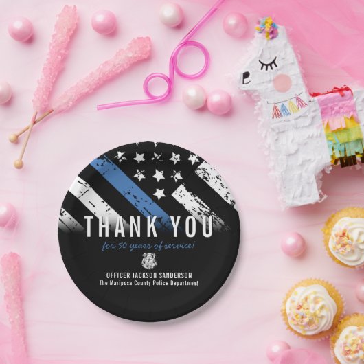 Jubileum blauwe lijn van politie papieren bordje (Feest)