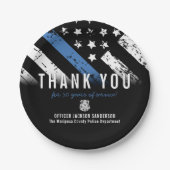 Jubileum blauwe lijn van politie papieren bordje (Voorkant)