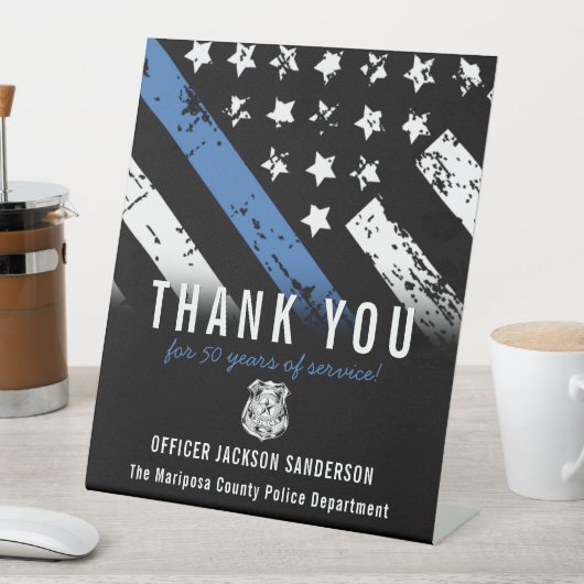 Jubileum blauwe lijn van politie reclamebord met voetstuk (Insitu)