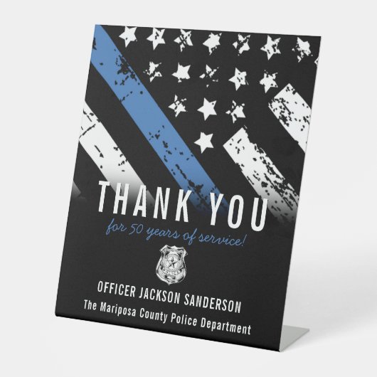 Jubileum blauwe lijn van politie reclamebord met voetstuk (Voorkant)