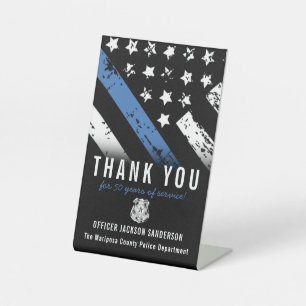 Jubileum blauwe lijn van politie reclamebord met voetstuk