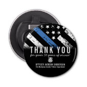 Jubileum blauwe lijn voor politie-pensionering button flesopener (Voorkant)