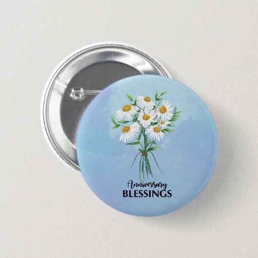 Jubileum Blessings Bouquet of Daisies Ronde Button 5,7 Cm (Voorkant /achterkant)