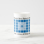 Jubileum Blue Geometric met naam Porselein Kop (Voorkant)