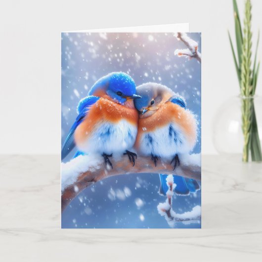 Jubileum Bluebirds Snuggling in de winter Kaart (Voorkant)