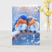 Jubileum Bluebirds Snuggling in de winter Kaart (Gele Bloem)