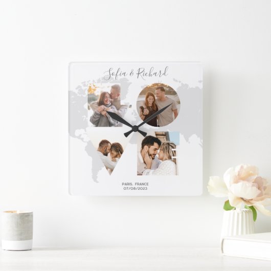 Jubileum bruiloft cadeau kerst liefde foto vierkante klok (Huis)