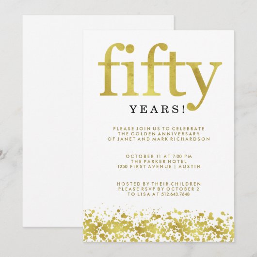 Jubileum Bruiloft Nep Gouden Confetti Kaart (Voorkant / Achterkant)