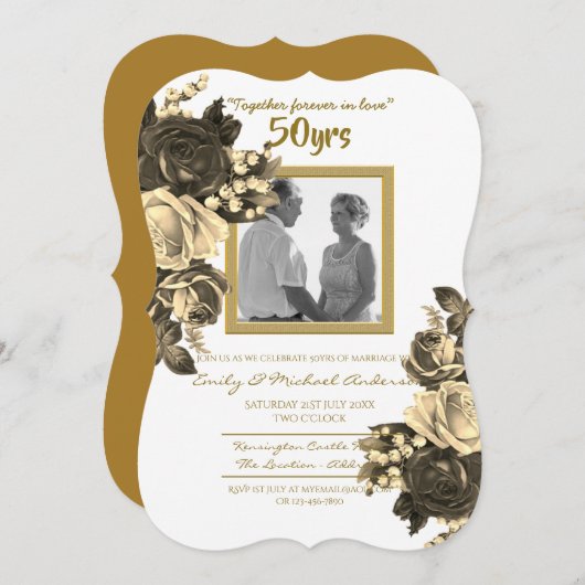 Jubileum bruiloft roos vintage - 50 jaar goud kaart (Voorkant / Achterkant)