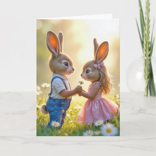 Jubileum Bunny Romance in een Daisy Field Kaart (Voorkant)