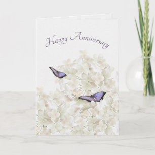 Jubileum Butterflies op White Hydrangea Kaart