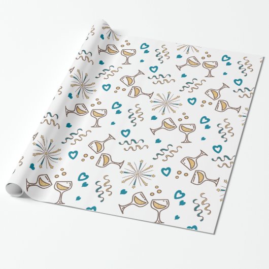 Jubileum Celebration Pattern Blue/Gold ID723 Cadeaupapier (Uitgerold)