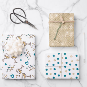 Jubileum Celebration Pattern Blue/Gold ID723 Inpakpapier Vel