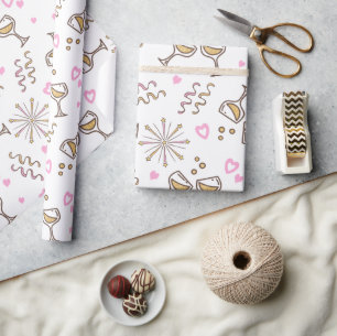 Jubileum Celebration Pattern Pink/Gold ID723 Cadeaupapier