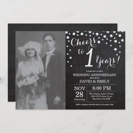 Jubileum Chalkboard Black Silver Kaart (Voorkant / Achterkant)