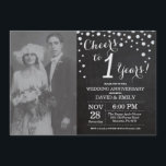 Jubileum Chalkboard Black Silver Kaart<br><div class="desc">1st Jubileum van de Wedding met douanefoto. Chalkboard Black en Silver Invitation. Chalkboard Black en Silver Glitter Diamond Background Zilveren Confetti. Volwassen verjaardag. Vrouw of Man Man Birthday Party. Voor verdere aanpassing,  te klikken gelieve de knoop "van de Aanpassing het"en ons ontwerphulpmiddel te gebruiken om deze sjabloon te wijzigen.</div>