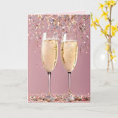 Jubileum Champagne en Confetti Kaart (Gele Bloem)