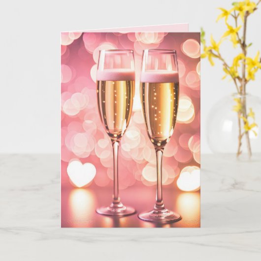 Jubileum Champagne Fluiten Kaart (Gele Bloem)