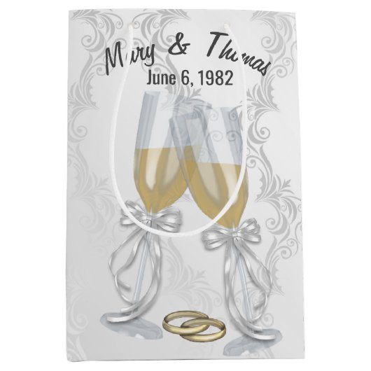 Jubileum Champagne Toast Damask Medium Cadeauzakje (Voorkant)