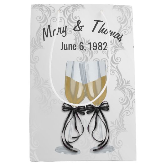 Jubileum Champagne Toast Damask Medium Gift Medium Cadeauzakje (Voorkant)